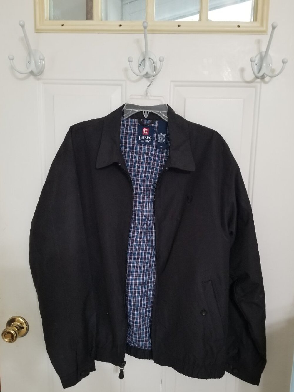 Chaps Black Men's Jacket with Blue Plaid Lining